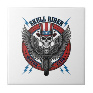 Patriotischer Totenkopf Motorrad Adler Vintage Fliese