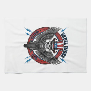 Patriotischer Totenkopf Motorrad Adler Vintage Geschirrtuch