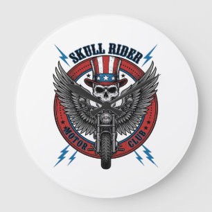 Patriotischer Totenkopf Motorrad Adler Vintage Große Wanduhr