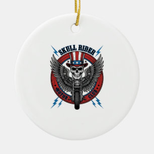 Patriotischer Totenkopf Motorrad Adler Vintage Keramik Ornament