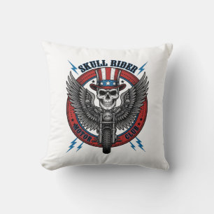 Patriotischer Totenkopf Motorrad Adler Vintage Kissen