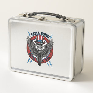 Patriotischer Totenkopf Motorrad Adler Vintage Metall Brotdose