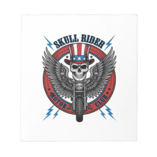 Patriotischer Totenkopf Motorrad Adler Vintage Notizblock