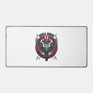 Patriotischer Totenkopf Motorrad Adler Vintage Schreibtischunterlage