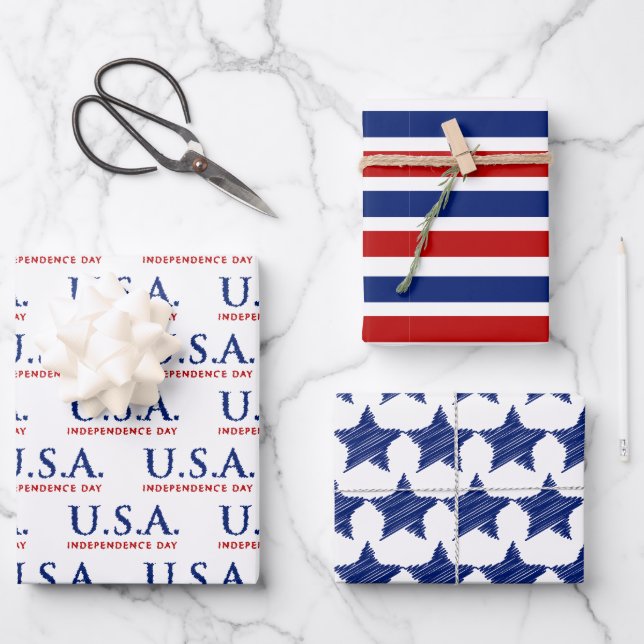 Patriotischer Unabhängigkeitstag der USA Geschenkpapier Set (Vorderseite)