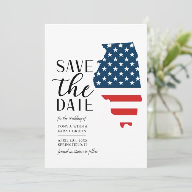 Patriotischer US-Staat Illinois Hochzeit in Urlaub Save The Date (Stehend Vorderseite)