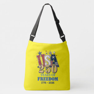 Patriotischer USA250 Freedom Eagle Gelber Kreuzbeu Tragetaschen Mit Langen Trägern