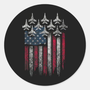 Patriotischer USA-Flagge-Kampfjets-Liebhaber 4. Ju Runder Aufkleber