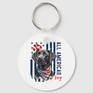 Patriotischer USA-Flagge Schwarzer Labrador All Am Schlüsselanhänger