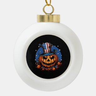 Patriotischer USA-Flaggen-Halloween-Kürbis Damen,  Keramik Kugel-Ornament