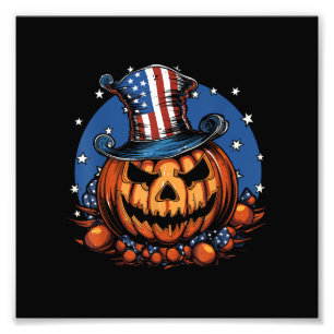 Patriotischer USA-Flaggen-Halloween-Kürbis Fotodruck
