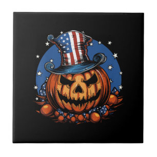 Patriotischer USA-Flaggen-Halloween-Kürbis Frauen, Fliese