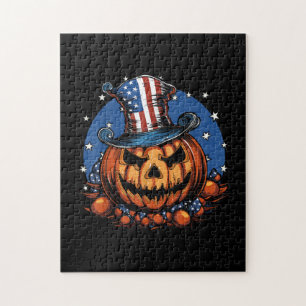 Patriotischer USA-Flaggen-Halloween-Kürbis Puzzle