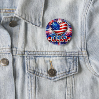 Patriotischer USA-Herz-Knopf – Amerikanische Flagg Button