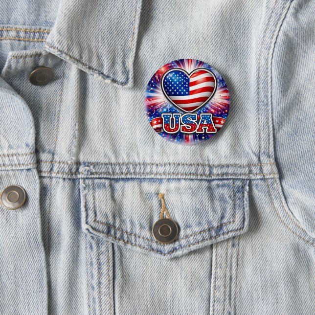 Patriotischer USA-Herz-Knopf – Amerikanische Flagg Button (Beispiel)