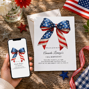 Patriotischer USA-Schleife rot weiß blau Geburtsta Einladung