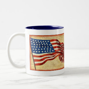 Patriotischer Vintage-Amerikanischer-Flagge-Kaffee Zweifarbige Tasse