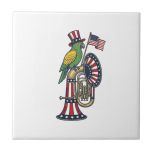 Patriotischer Vogel Vintage-Stich Musik-Shirt-Desi Fliese