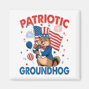 Patriotischer Waldmurmeltier Amerikanische Flagge Magnet