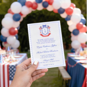 Patriotischer Wappen mit US-Flaggen   Monogramm-Ho Einladung