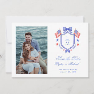 Patriotischer Wappen mit US-Flaggen Monogramm Save The Date