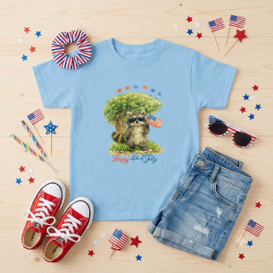 Patriotischer Waschbär 4. Juli Tier Blau T-Shirt