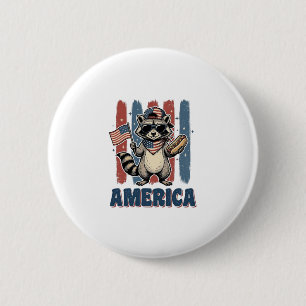 Patriotischer Waschbär Amerika Vintage-Shirt-Desig Button