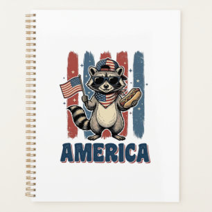 Patriotischer Waschbär Amerika Vintage-Shirt-Desig Planer