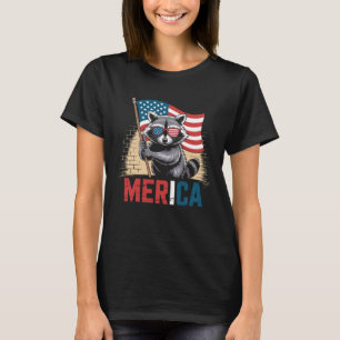Patriotischer Waschbär Amerikanische Flagge Lustig T-Shirt