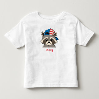 Patriotischer Waschbär Rot Weiß Blau Kappe Name Kl Kleinkind T-shirt
