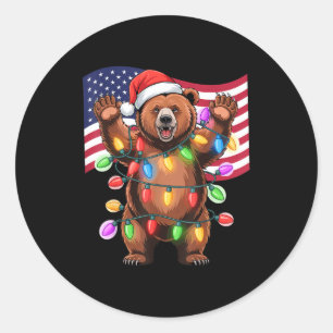 Patriotischer Weihnachts-Grizzlybär-Feiertagslicht Runder Aufkleber