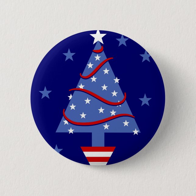 Patriotischer Weihnachtsbaum Button (Vorderseite)