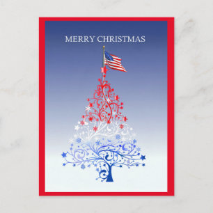 Patriotischer Weihnachtsbaum mit amerikanischer Fa Feiertagspostkarte