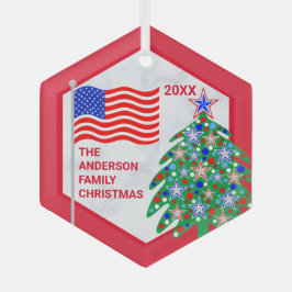 Patriotischer Weihnachtsbaum Red Text Cool USA Fla Ornament Aus Glas