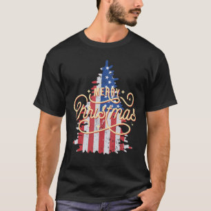 Patriotischer Weihnachtsbaum Us Flag Retro Merry C T-Shirt