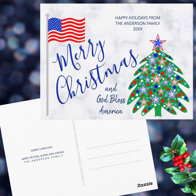 Patriotischer Weihnachtsbaum USA Flag Holiday Postkarte (Patriotic Christmas postcards are a fun way to spread holiday cheer)