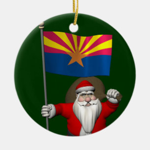 Patriotischer Weihnachtsmann mit der Flagge von Ar Keramik Ornament