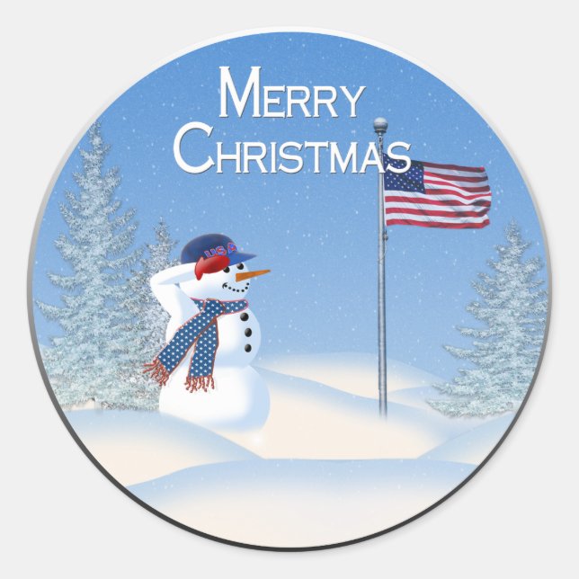 Patriotischer Weihnachtsschneemann - Rundsticker Runder Aufkleber (Vorderseite)