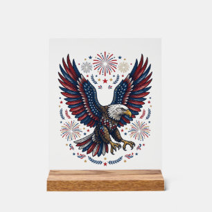 Patriotischer Weißkopfseeadler Feuerwerk Vintage V Acrylschild