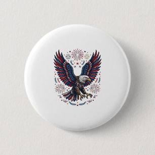 Patriotischer Weißkopfseeadler Feuerwerk Vintage V Button