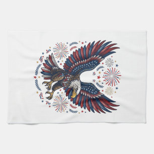 Patriotischer Weißkopfseeadler Feuerwerk Vintage V Geschirrtuch