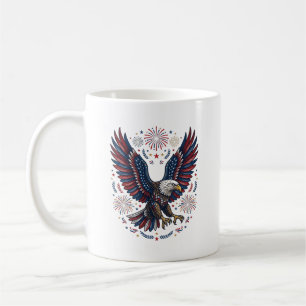 Patriotischer Weißkopfseeadler Feuerwerk Vintage V Kaffeetasse