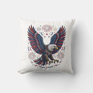 Patriotischer Weißkopfseeadler Feuerwerk Vintage V Kissen