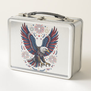 Patriotischer Weißkopfseeadler Feuerwerk Vintage V Metall Brotdose