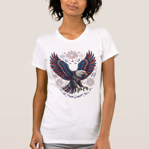 Patriotischer Weißkopfseeadler Feuerwerk Vintage V T-Shirt