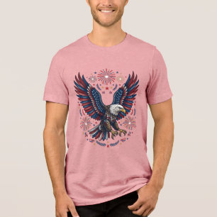 Patriotischer Weißkopfseeadler Feuerwerk Vintage V Tri-Blend Shirt
