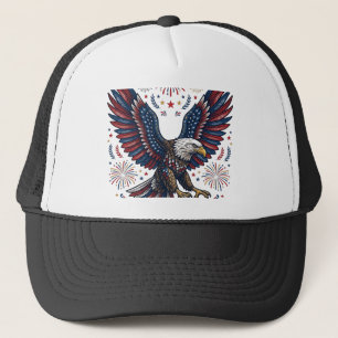 Patriotischer Weißkopfseeadler Feuerwerk Vintage V Truckerkappe