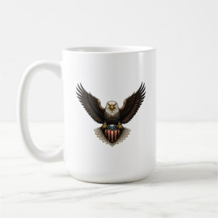 Patriotischer Weißkopfseeadler mit Schild der amer Kaffeetasse