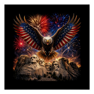 Patriotischer Weißkopfseeadler Mount Rushmore Feue Poster