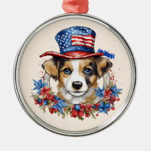 Patriotischer Welpe 4. Juli USA Unabhängigkeitstag Ornament Aus Metall